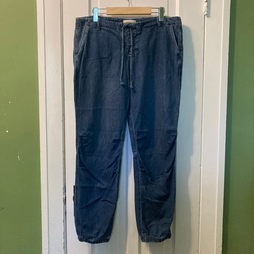 Women's Anthropology Cloth & Stone Blue Denim Lace-Up Jogger Pants Size L